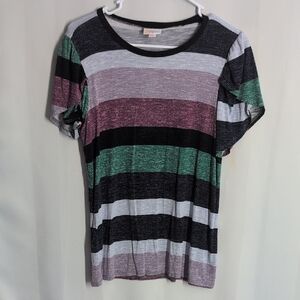 LuLaRoe Striped Short Sleeve Top - Black, Green, Purple